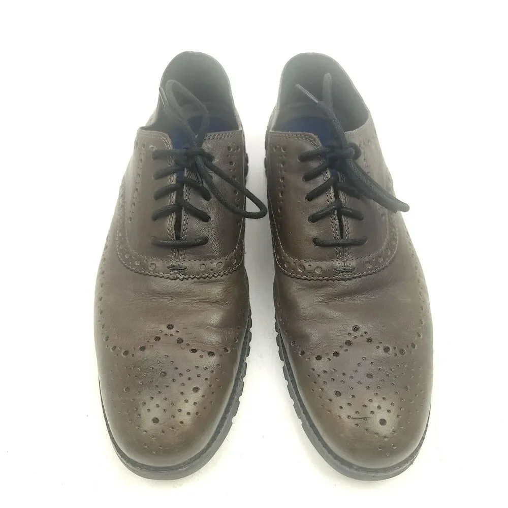 Cole Haan Zerogrand Shoes Mens 10.5 M Brown Gray Leather Wingtip Oxford